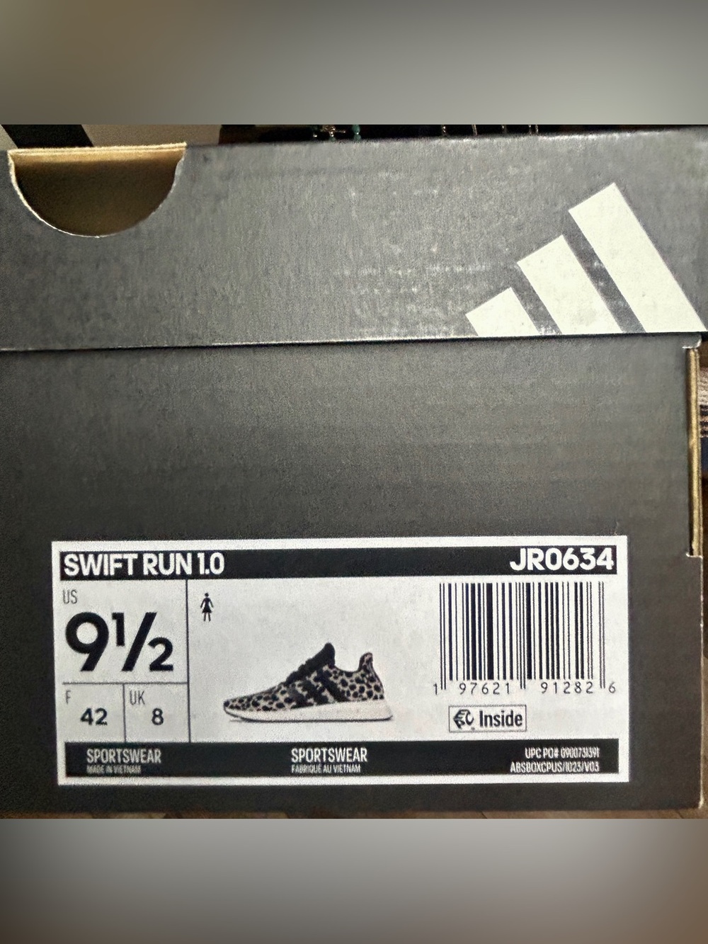 Adidas Women’s Swift Run 1.0 Leopard Print Sneakers - Black/Cream (NIB)